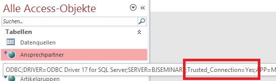 Eingebundene Tabelle per Trusted Connection